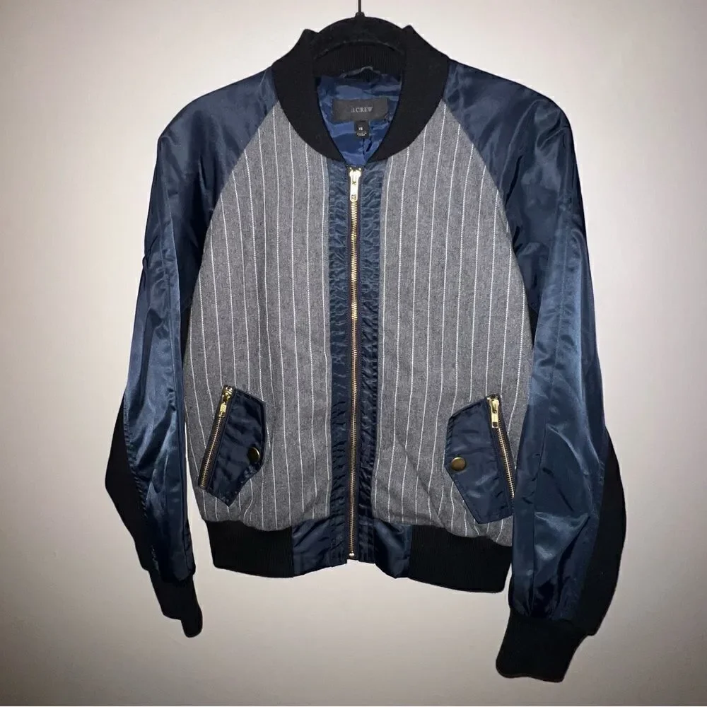 J Crew Pinstripe Bomber Jacket - Sz XS - Picture 2 of 15